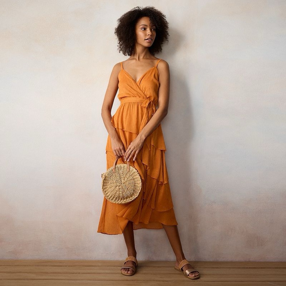 LC Lauren Conrad Strappy Tiered Midi Dress